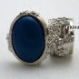 Arty Oval Ring Dark Teal Silver Knuckle Art Chunky Artsy Armor Deco Avant Garde Statement Size 8