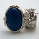Arty Oval Ring Dark Teal Silver Knuckle Art Chunky Artsy Armor Deco Avant Garde Statement Size 10