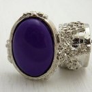 Arty Oval Ring Purple Silver Knuckle Art Chunky Artsy Armor Avant Garde Jewelry Statement Size 8
