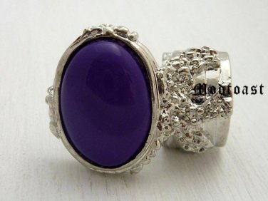 Arty Oval Ring Purple Silver Knuckle Art Chunky Artsy Armor Avant Garde Jewelry Statement Size 8