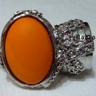 Arty Oval Ring Orange Silver Knuckle Art Chunky Artsy Armor Avant Garde Jewelry Statement Size 9