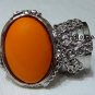 Arty Oval Ring Orange Silver Knuckle Art Chunky Artsy Armor Avant Garde Jewelry Statement Size 10