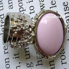 Arty Oval Ring Pastel Pink Silver Knuckle Art Chunky Artsy Armor Avant Garde Statement Size 8.5