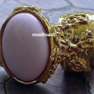 Arty Oval Ring Pastel Pink Gold Knuckle Art Chunky Artsy Armor Avant Garde Statement Size 4.5