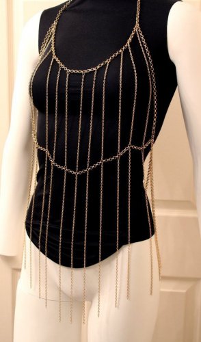 Fringe Tassel Body Chain Runway Draping Layered Gold Metal Armor Avant ...