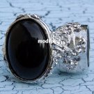 Arty Oval Ring Black Silver Knuckle Art Chunky Artsy Armor Avant Garde Jewelry Statement Size 10