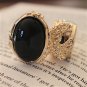 Arty Oval Ring Black Gold Knuckle Art Chunky Artsy Armor Avant Garde Jewelry Statement Size 4.5
