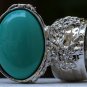 Arty Oval Ring Green Teal Silver Knuckle Art Chunky Artsy Armor Avant Garde Statement Size 10