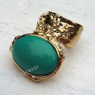 Arty Oval Ring Green Teal Gold Knuckle Art Chunky Artsy Armor Avant Garde Statement Size 6