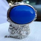 Arty Oval Ring Royal Blue Silver Knuckle Art Chunky Artsy Armor Avant Garde Statement Size 9