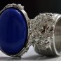 Arty Oval Ring Royal Blue Silver Knuckle Art Chunky Artsy Armor Avant Garde Statement Size 9