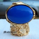Arty Oval Ring Royal Blue Gold Knuckle Art Chunky Artsy Armor Avant Garde Jewelry Statement Size 6