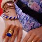 Arty Oval Ring Royal Blue Gold Knuckle Art Chunky Artsy Armor Avant Garde Jewelry Statement Size 10