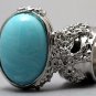 Arty Oval Ring Blue Marble Vintage Swirl Silver Knuckle Art Armor Avant Garde Statement Size 5