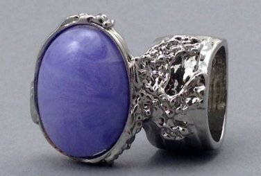 Arty Oval Ring Purple Marble Vintage Swirl Silver Knuckle Art Armor Avant Garde Statement Size 5