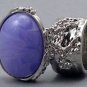 Arty Oval Ring Purple Marble Vintage Swirl Silver Knuckle Art Armor Avant Garde Statement Size 8.5