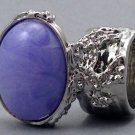 Arty Oval Ring Purple Marble Vintage Swirl Silver Knuckle Art Armor Avant Garde Statement Size 9