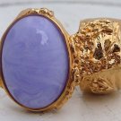 Arty Oval Ring Purple Marble Vintage Swirl Gold Knuckle Art Armor Avant Garde Statement Size 10