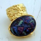 Arty Oval Ring Metallic Swirl Gold Chunky Armor Knuckle Art Designer Style Avant Garde Size 6