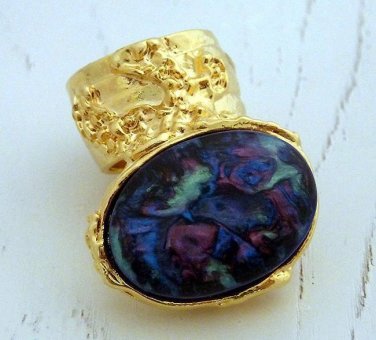 Arty Oval Ring Metallic Swirl Gold Chunky Armor Knuckle Art Designer Style Avant Garde Size 6