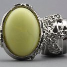 Arty Oval Ring Yellow Silky Matte Vintage Swirl Silver Knuckle Art Avant Garde Statement Size 8.5