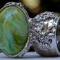Arty Oval Ring Green Yellow Swirl Silver Vintage Knuckle Art Avant Garde Artsy Statement Size 6