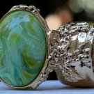 Arty Oval Ring Green Yellow Swirl Gold Vintage Knuckle Art Avant Garde Artsy Statement Size 10