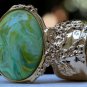 Arty Oval Ring Green Yellow Swirl Gold Vintage Knuckle Art Avant Garde Artsy Statement Size 10