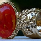 Arty Oval Ring Orange Yellow White Swirl Gold Vintage Knuckle Art Avant Garde Statement Size 4.5
