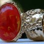 Arty Oval Ring Orange Yellow White Swirl Gold Vintage Knuckle Art Avant Garde Statement Size 4.5
