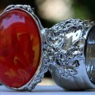 Arty Oval Ring Orange Yellow White Swirl Silver Vintage Knuckle Art Avant Garde Statement Size 9