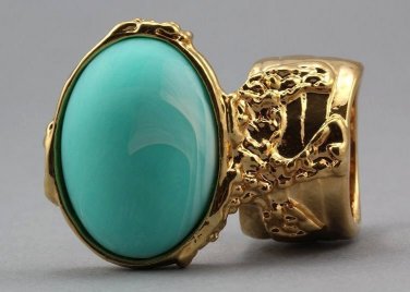 Arty Oval Ring Seafoam White Matte Swirl Gold Knuckle Art Avant Garde Chunky Statement Size 4.5