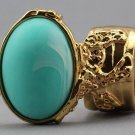 Arty Oval Ring Seafoam White Matte Swirl Gold Knuckle Art Avant Garde Chunky Statement Size 6