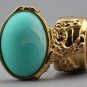 Arty Oval Ring Seafoam White Matte Swirl Gold Knuckle Art Avant Garde Chunky Statement Size 6