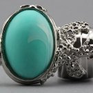 Arty Oval Ring Seafoam White Matte Swirl Silver Knuckle Art Avant Garde Chunky Statement Size 6