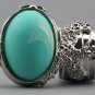 Arty Oval Ring Seafoam White Matte Swirl Silver Knuckle Art Avant Garde Chunky Statement Size 8.5