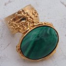 Arty Oval Ring Green Emerald Marble Swirl Gold Knuckle Art Avant Garde Chunky Statement Size 4.5