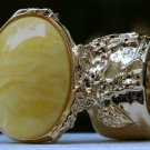 Arty Oval Ring Yellow Marble Swirl Gold Vintage Knuckle Art Avant Garde Chunky Statement Size 6