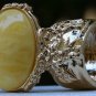 Arty Oval Ring Yellow Marble Swirl Gold Vintage Knuckle Art Avant Garde Chunky Statement Size 10