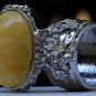 Arty Oval Ring Yellow Marble Swirl Silver Vintage Knuckle Art Avant Garde Chunky Statement Size 10