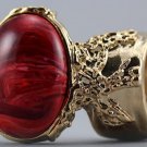 Arty Oval Ring Red Marble Swirl Gold Vintage Knuckle Art Avant Garde Chunky Statement Size 6