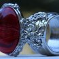 Arty Oval Ring Red Marble Swirl Silver Vintage Knuckle Art Avant Garde Chunky Statement Size 8.5