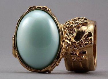 Arty Oval Ring Mint Pearl Gold Vintage Knuckle Art Avant Garde Designer Chunky Statement Size 6