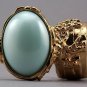 Arty Oval Ring Mint Pearl Gold Vintage Knuckle Art Avant Garde Designer Chunky Statement Size 10