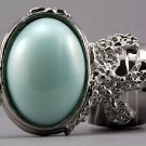 Arty Oval Ring Mint Pearl Silver Vintage Knuckle Art Avant Garde Designer Chunky Statement Size 9