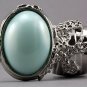 Arty Oval Ring Mint Pearl Silver Vintage Knuckle Art Avant Garde Designer Chunky Statement Size 10