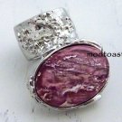 Arty Oval Ring Rose Metallic Iridescent Pink Silver Vintage Knuckle Art Deco Statement Size 5