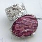 Arty Oval Ring Rose Metallic Iridescent Pink Silver Vintage Knuckle Art Deco Statement Size 5