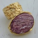 Arty Oval Ring Rose Metallic Iridescent Pink Gold Vintage Knuckle Art Deco Statement Size 6