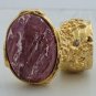 Arty Oval Ring Rose Metallic Iridescent Pink Gold Vintage Knuckle Art Deco Statement Size 10